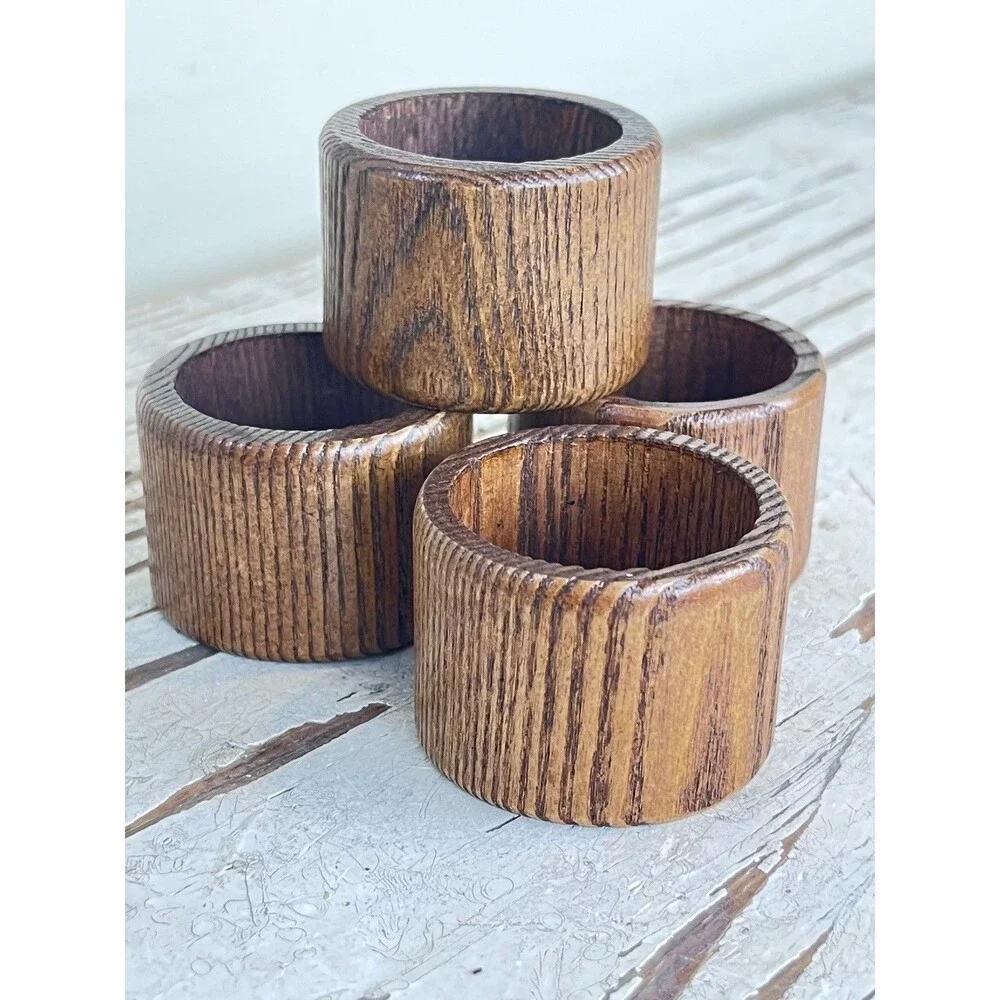 Vintage MCM Wooden Napkin Rings / Boho Vibe 1.25” / Glossy Taiwan (Set Of 4)